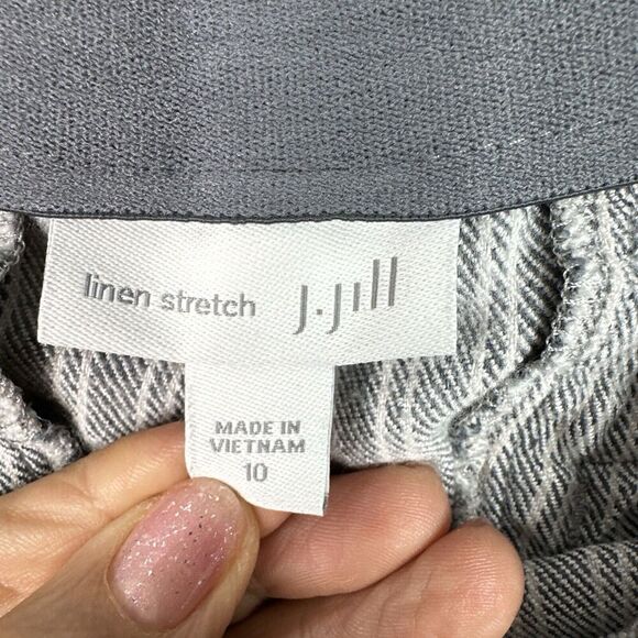J Jill Stretch Linen Pants Womens Sz 10 Grey White Stripe Wide Leg Linen Blend - Picture 7 of 11
